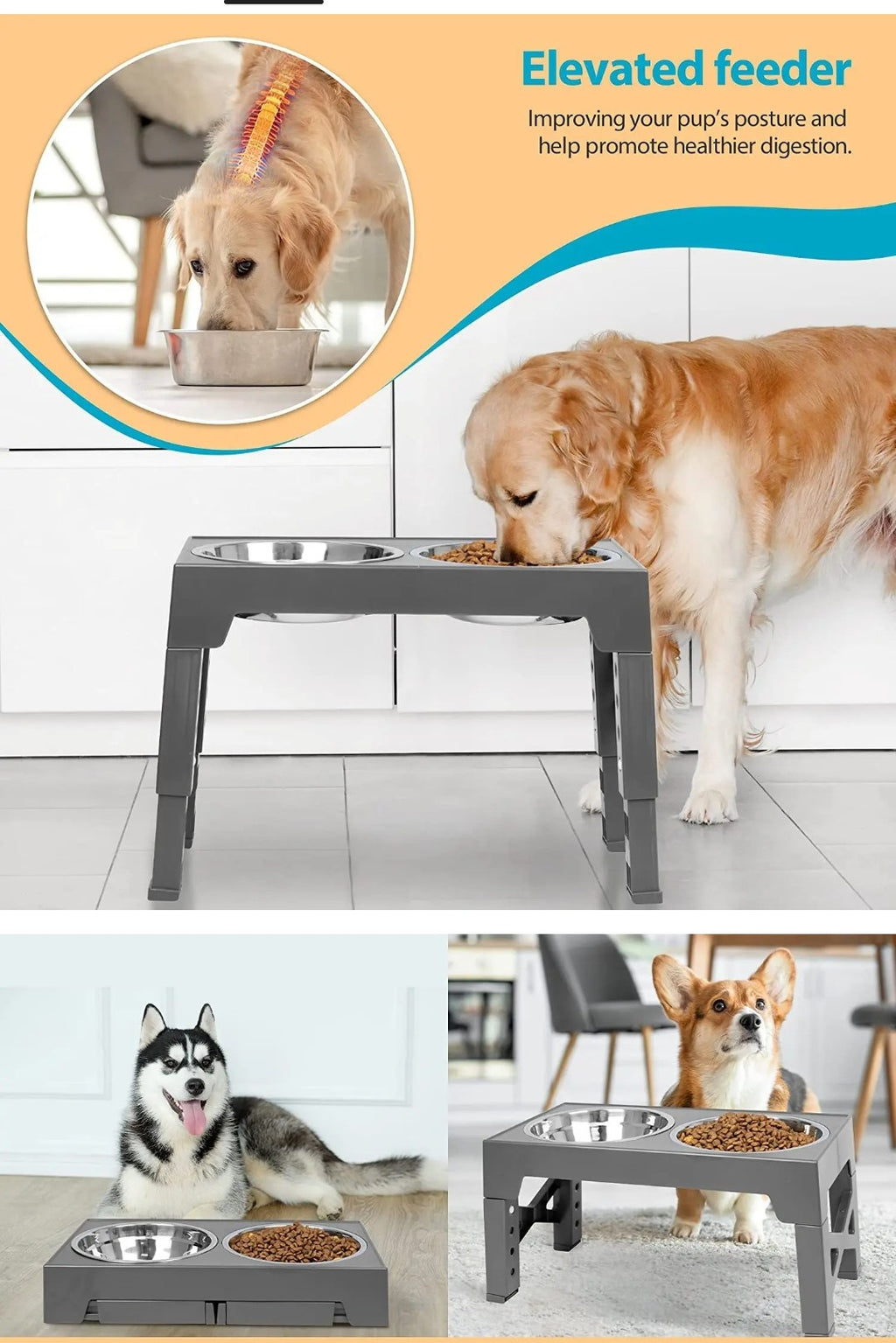 Elevated Stainless  Steel  Dog Bowls medium and Large Breed