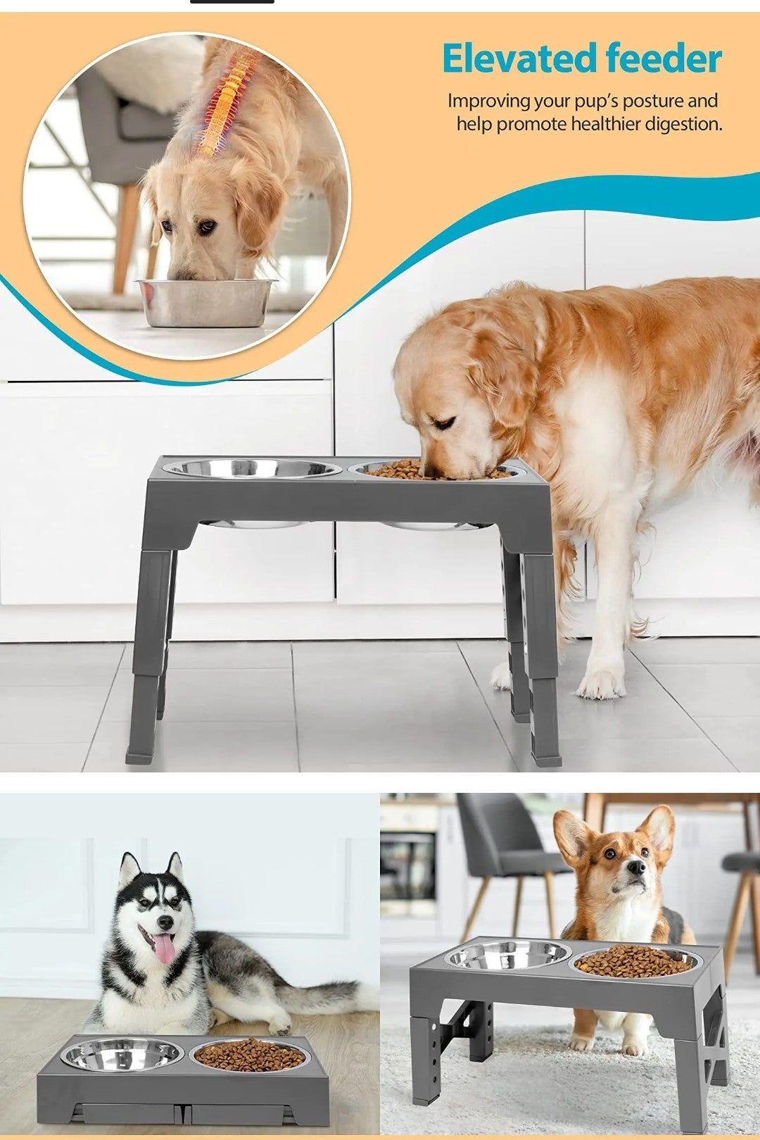 Elevated Stainless  Steel  Dog Bowls medium and Large Breed